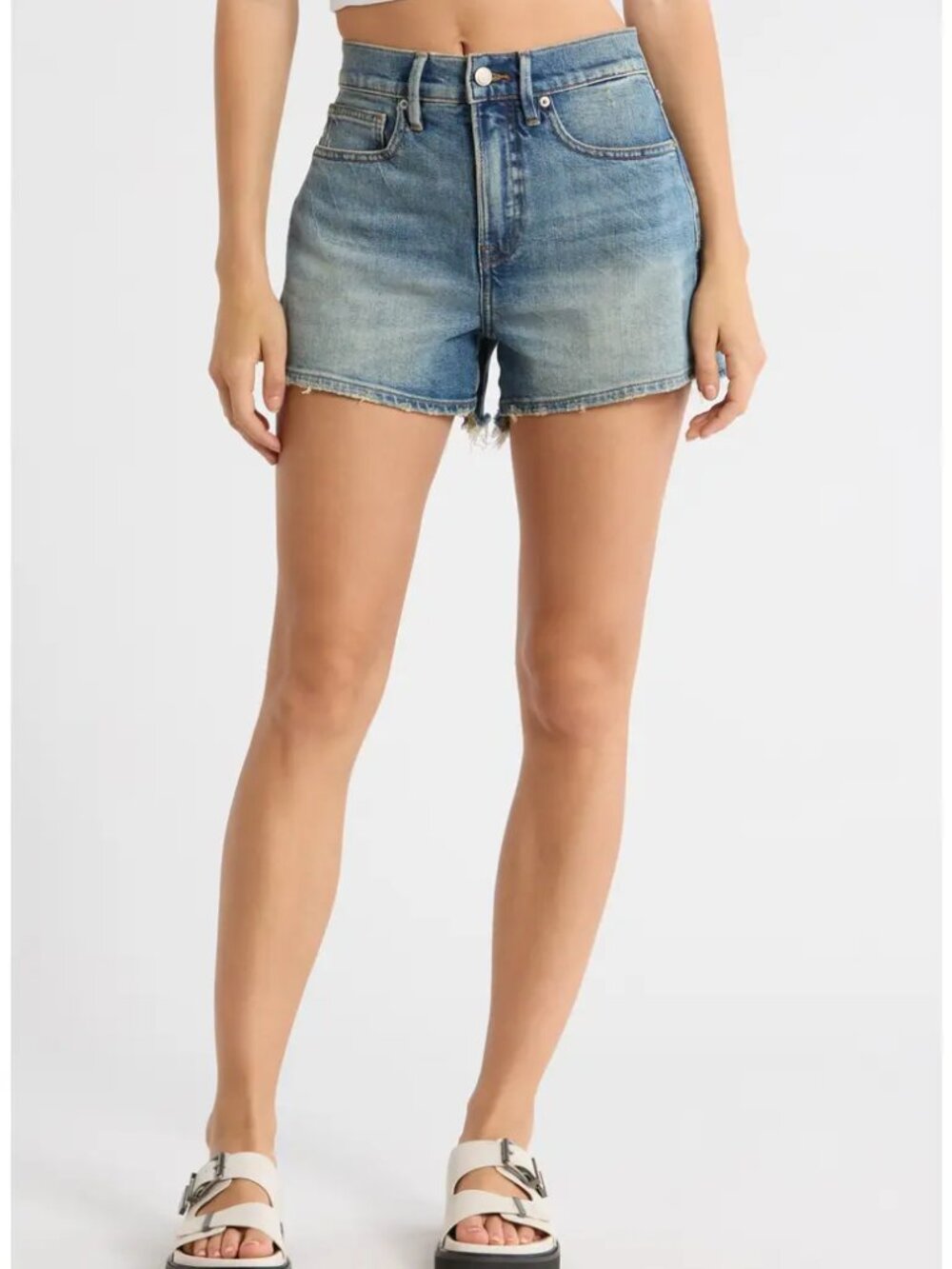NWT Good American Good '90s Shorts Blue Denim Distressed Casual Summer P303